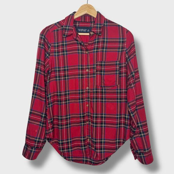 Abercrombie & Fitch Soft AF Flannel Shirt XS Red Plaid Button Down Cozy - Picture 1 of 6